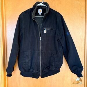 Carhartt Sherpa Lined Work Jacket Black Mens XL 16 18 Emerson Logo